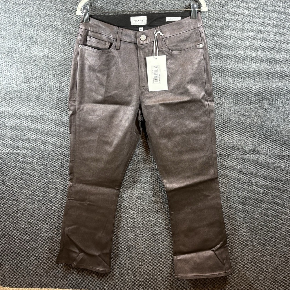 Frame Le Crop Mini Boot Jeans 32 Flare Metallic Coated Preppy Chic Mahogany‎